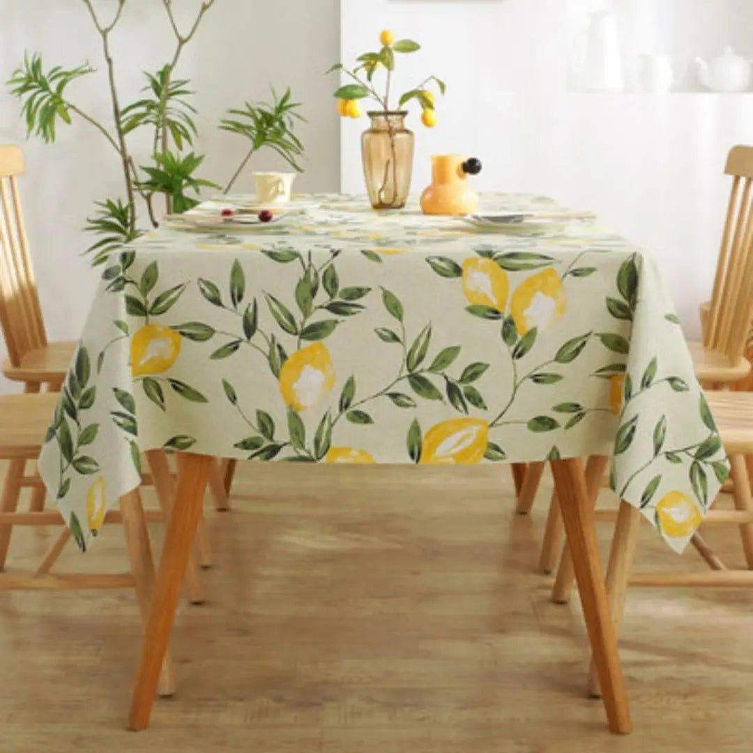 Yellow Water Repellent 140 x 180 Lemon Pattern Table Cover Tablecloth