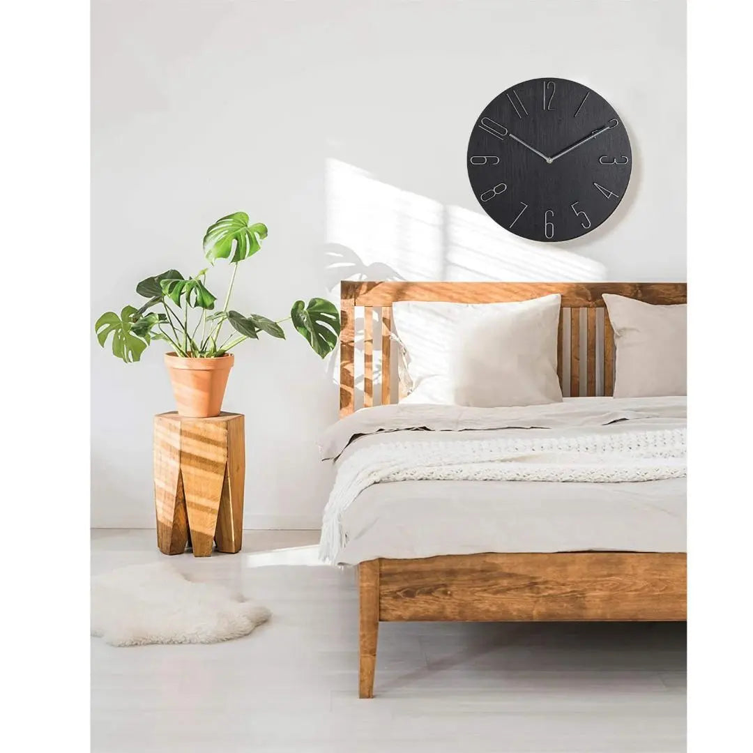 ☆Modern radio-controlled wall clock - Wood grain, silent, 3D number design