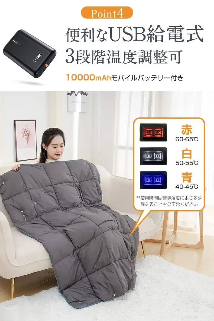 Instant warming powered blanket with 5 different uses | 5つの使い方ができるUSB給電の即暖電気ブランケット