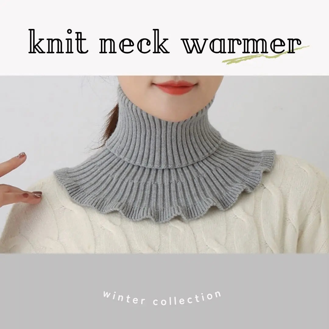 Redecilla de silenciador de moda de cuello alto coreano de punto gris más cálido para el cuello | ネックウォーマー グレー ニット 韓国 ハイネック おしゃれ マフラー スヌード