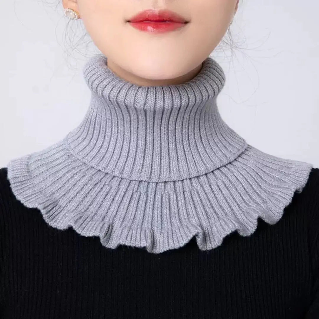 Redecilla de silenciador de moda de cuello alto coreano de punto gris más cálido para el cuello | ネックウォーマー グレー ニット 韓国 ハイネック おしゃれ マフラー スヌード