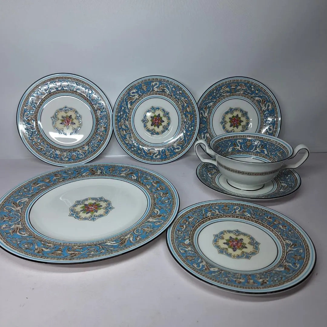 ⭕Juego de 7 piezas florentino florentino florentino en turquesa d513 de Wedgwood