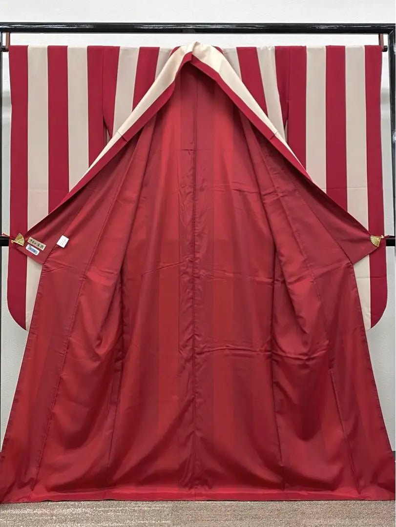 Furisode de poliéster, patrón de rayas, moderno, largo 166 cm