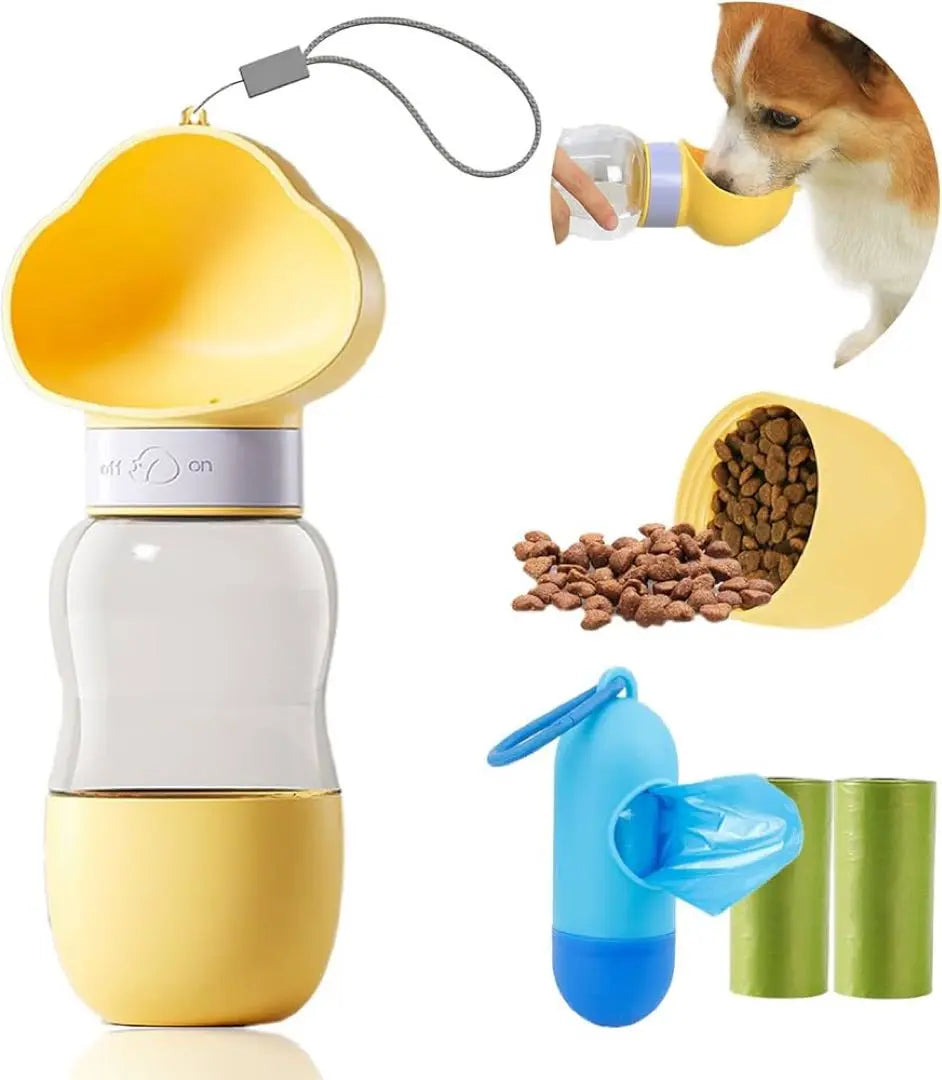 Dogs, water drinking, feeding, easy and convenient, walks, water, feeding, yellow, with etiquette bag