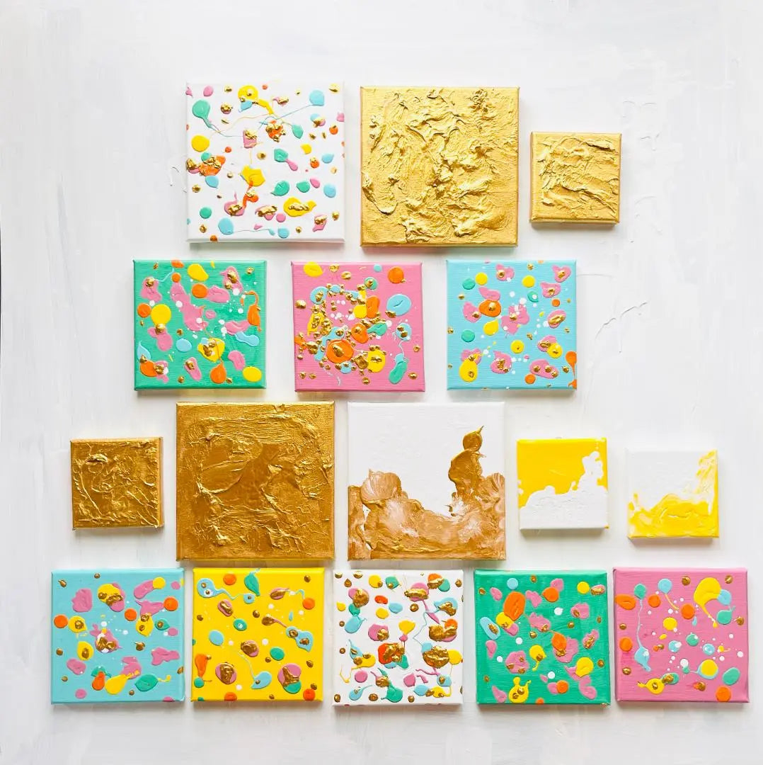 15cm square "lemon yellow 1" abstract painting, acrylic resin, art panel