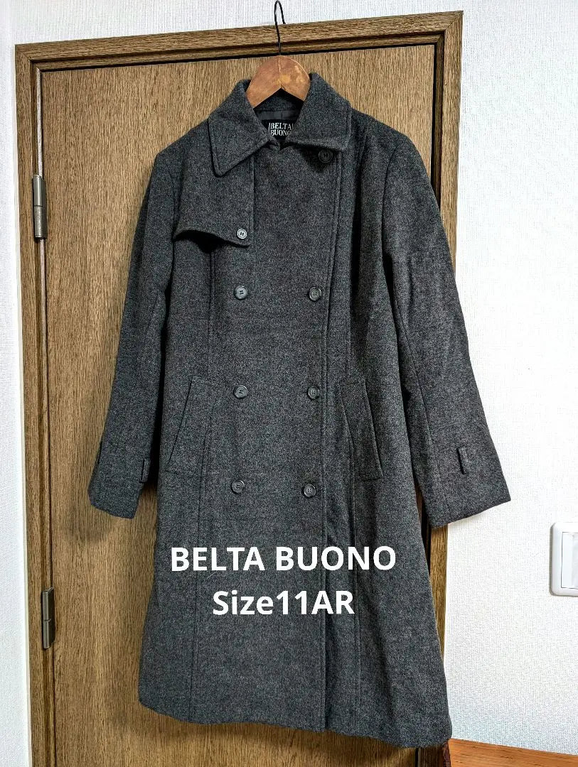 Good condition BELTA BUONO grey double breasted long coat cashmere blend L