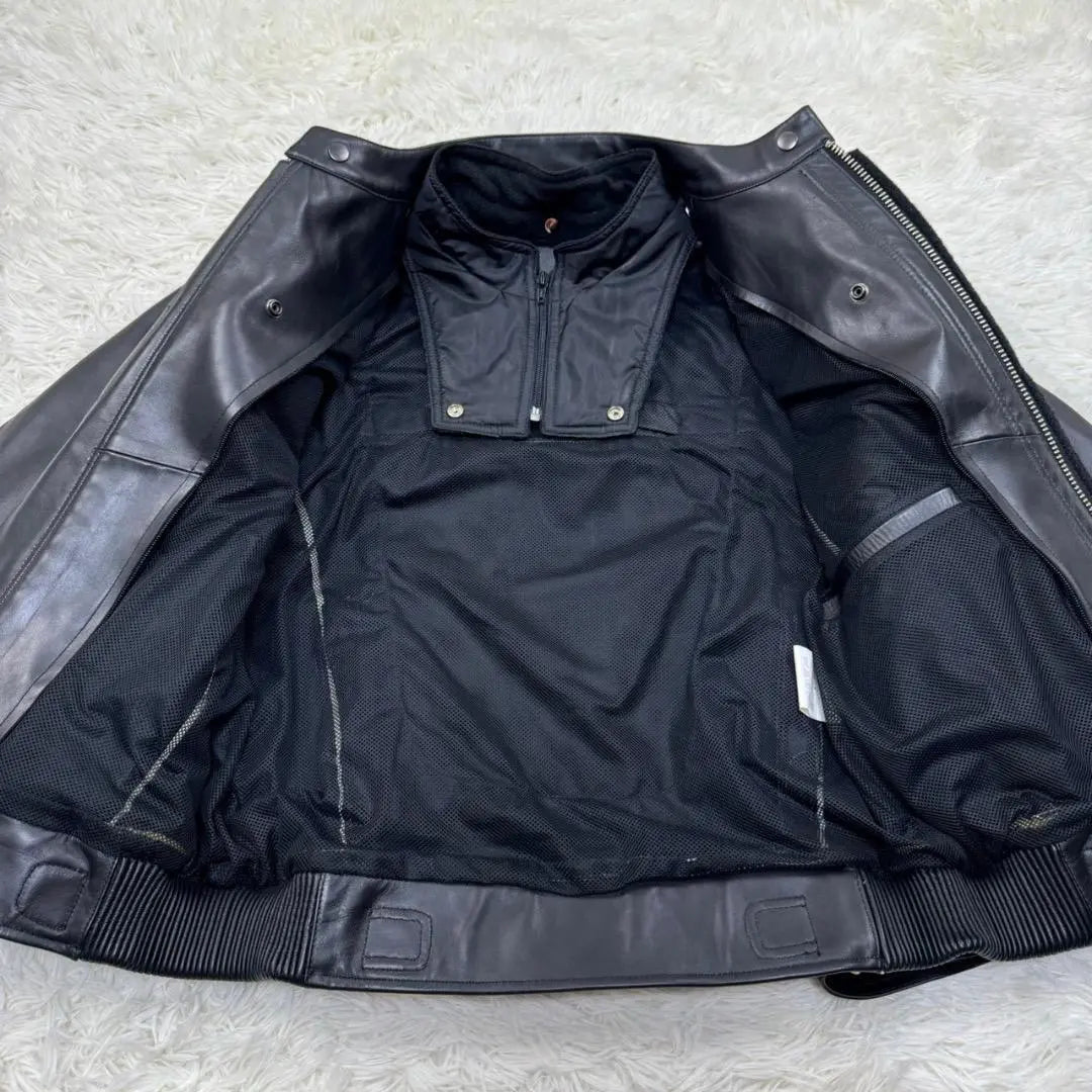 Chaqueta de piel de vaca negra de un solo jinete OUTLOW, talla L