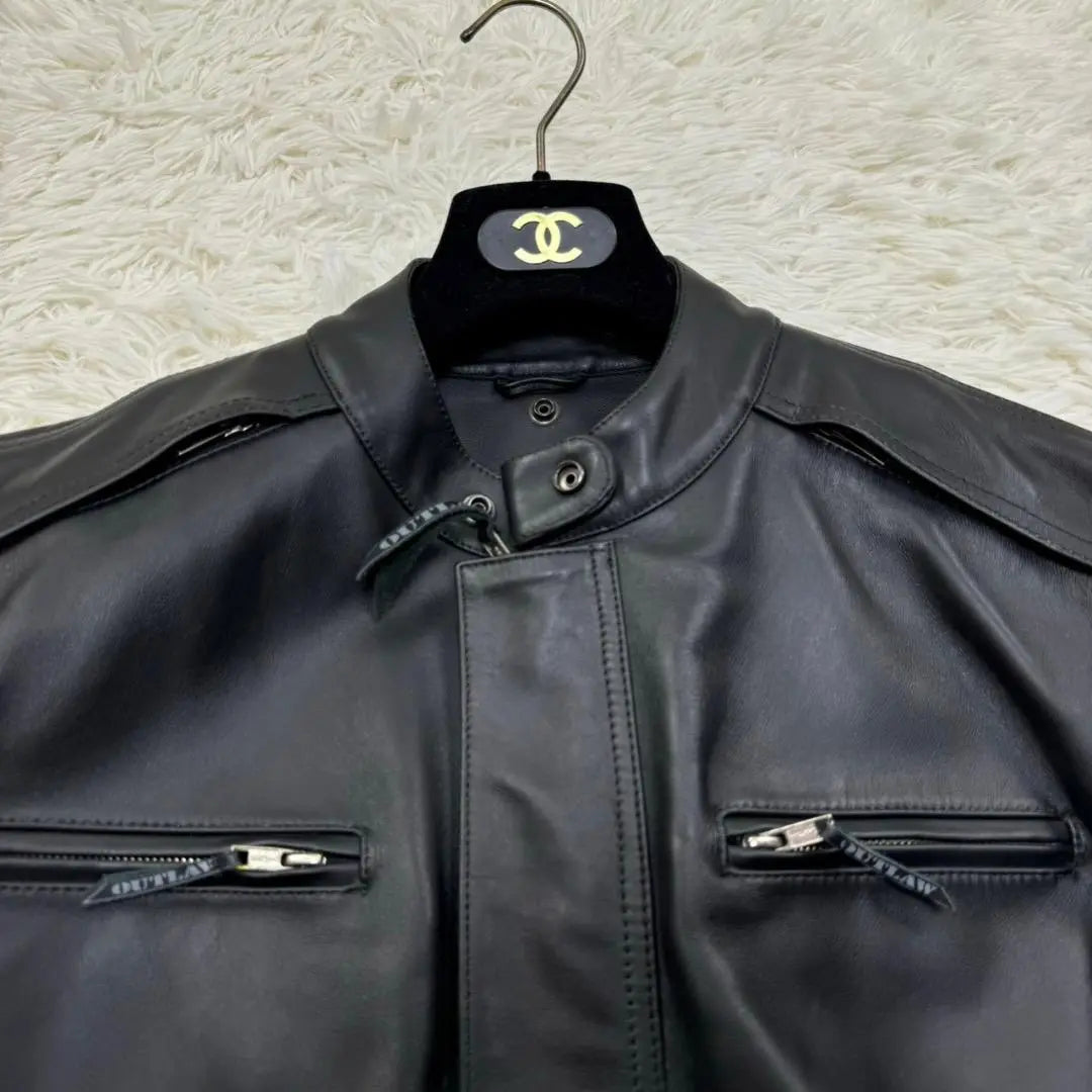 Chaqueta de piel de vaca negra de un solo jinete OUTLOW, talla L