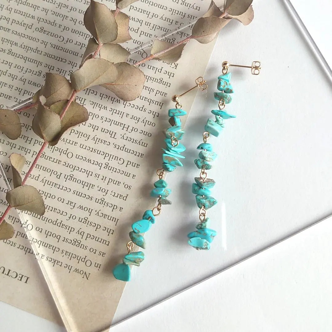 NO.516 Handmade Earrings Large Swinging Natural Stone Turquoise Earrings