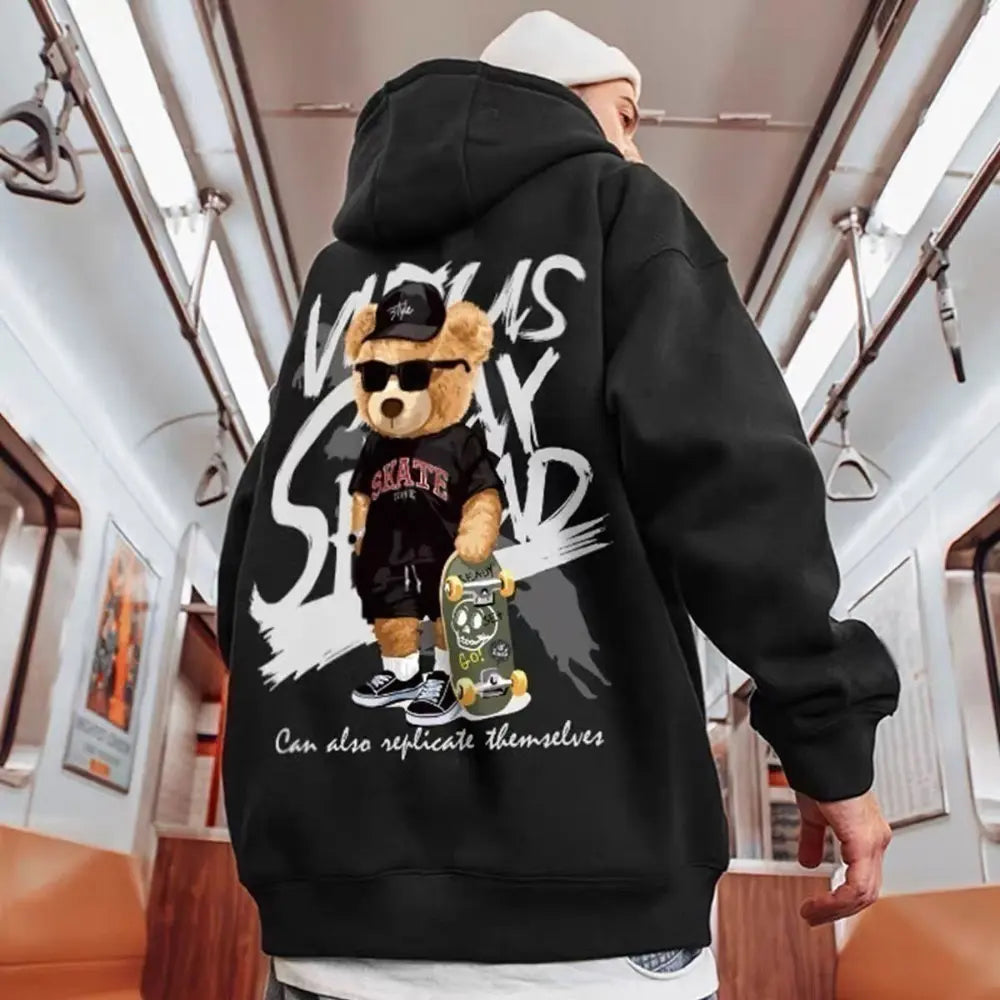 Black Board XL Hip Hop Hoodie Oversized Big Print Bear