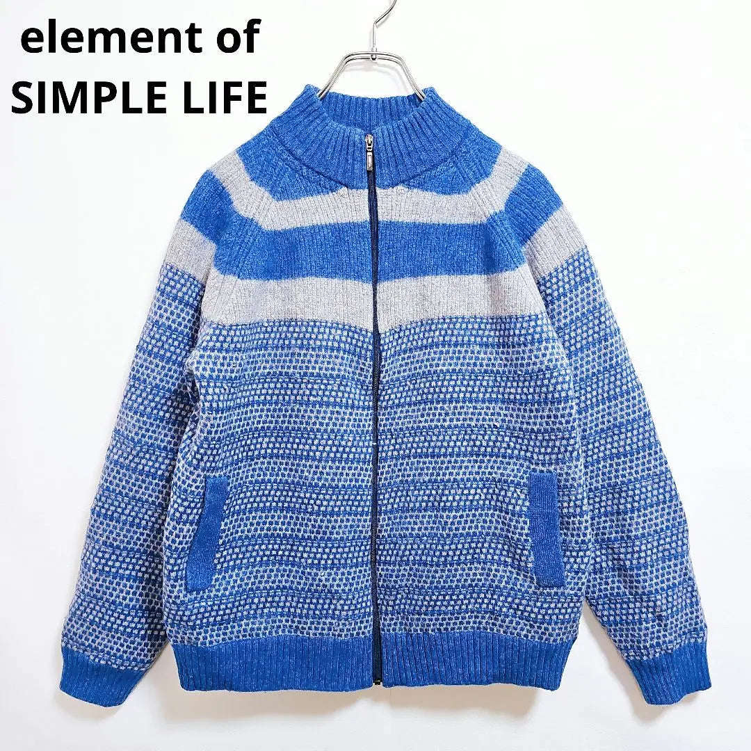 Element of Simple Life L Knit Blouson Cardigan Lining Blue Thick