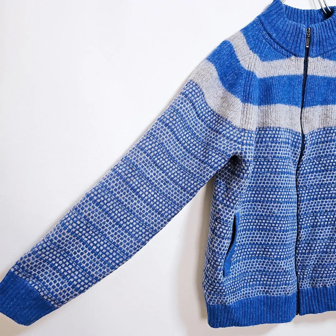 Element of Simple Life L Knit Blouson Cardigan Lining Blue Thick