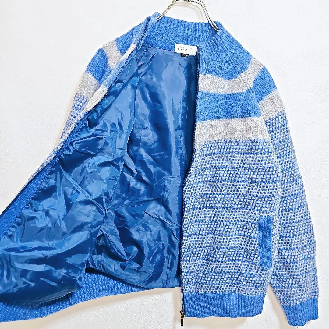 Element of Simple Life L Knit Blouson Cardigan Lining Blue Thick