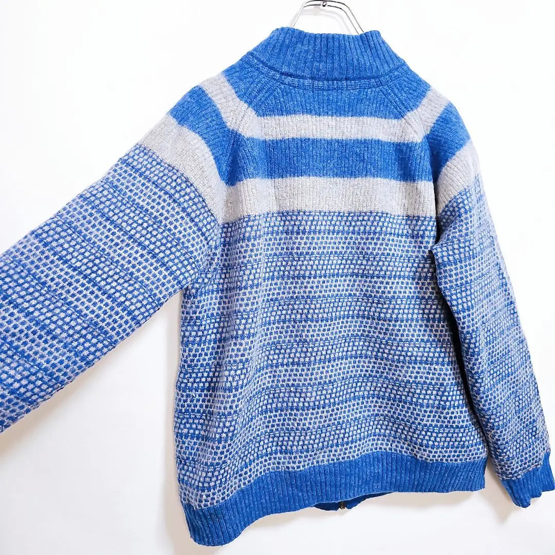 Element of Simple Life L Knit Blouson Cardigan Lining Blue Thick