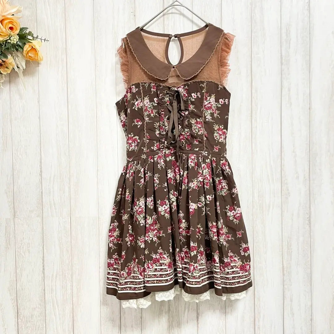 [LIZLISA] Floral rose, lace, ruffled dress, 160