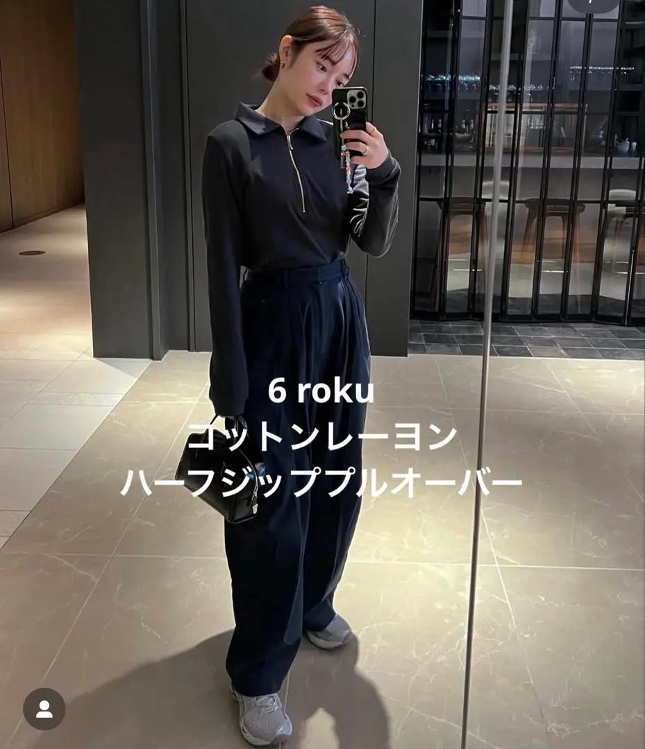 6(ROKU) Cotton Rayon Half Zip P/O Gray