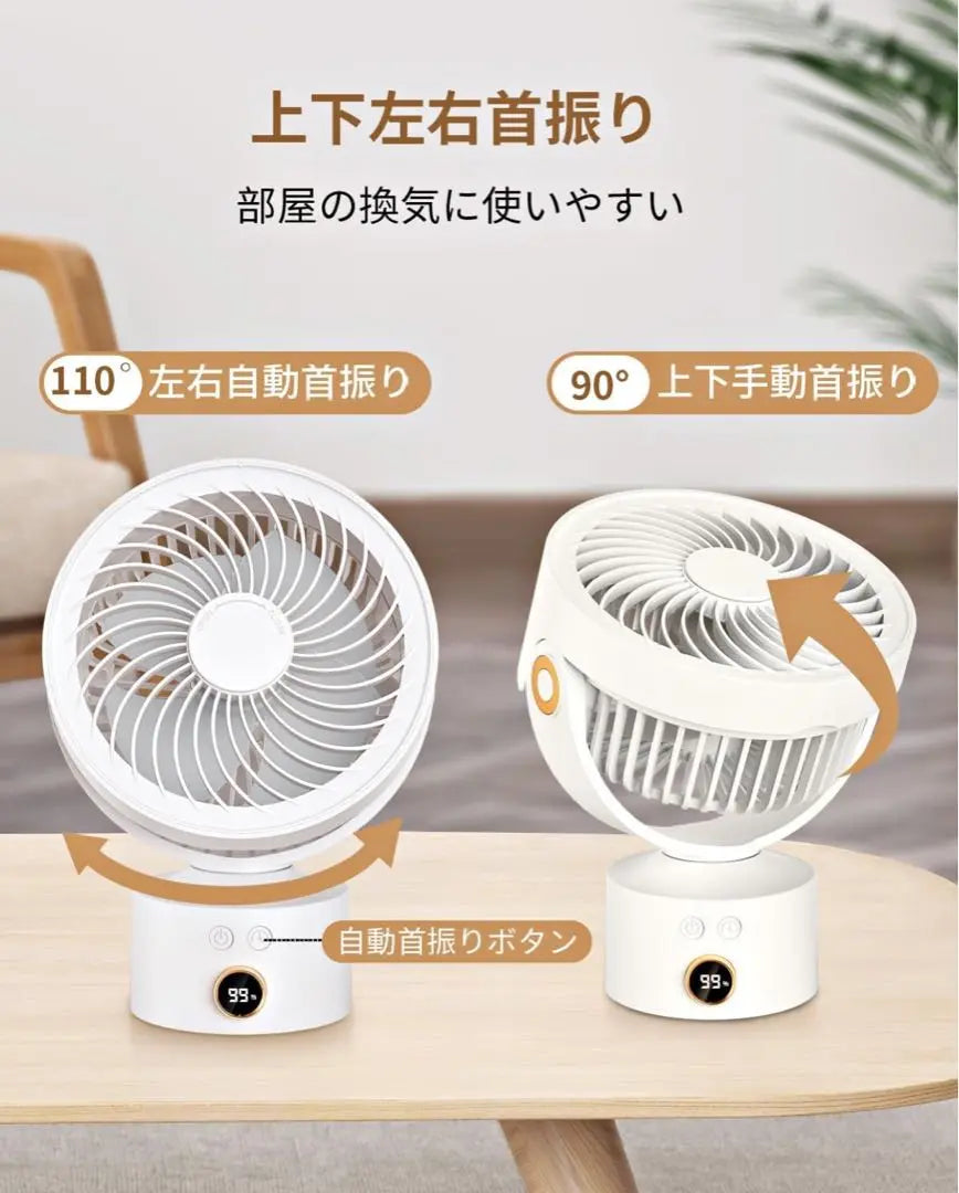 Ventilador circulador de mesa Silencioso Izquierda y derecha Oscilación hacia arriba y hacia abajo Ajuste de ángulo Ventilador USB | USB 扇風機