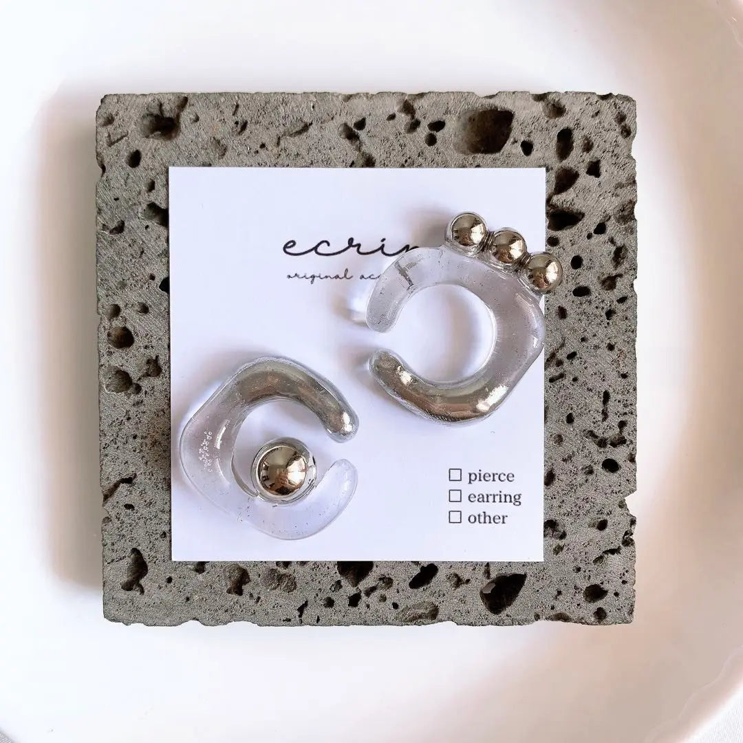 [#1532] Clear Silver Handmade Accessories Earrings Earrings