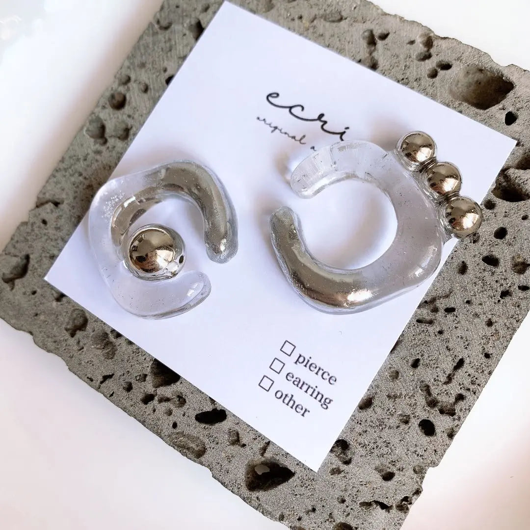 [#1532] Clear Silver Handmade Accessories Earrings Earrings