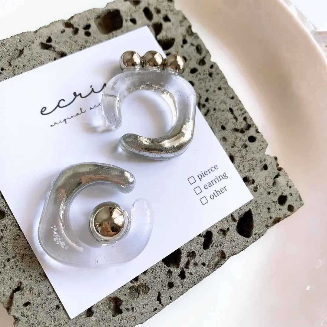 [#1532] Clear Silver Handmade Accessories Earrings Earrings