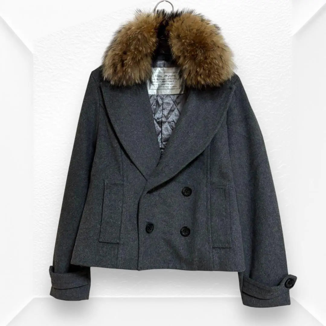 7893☆ mysty woman coat with fur outerwear dark gray M