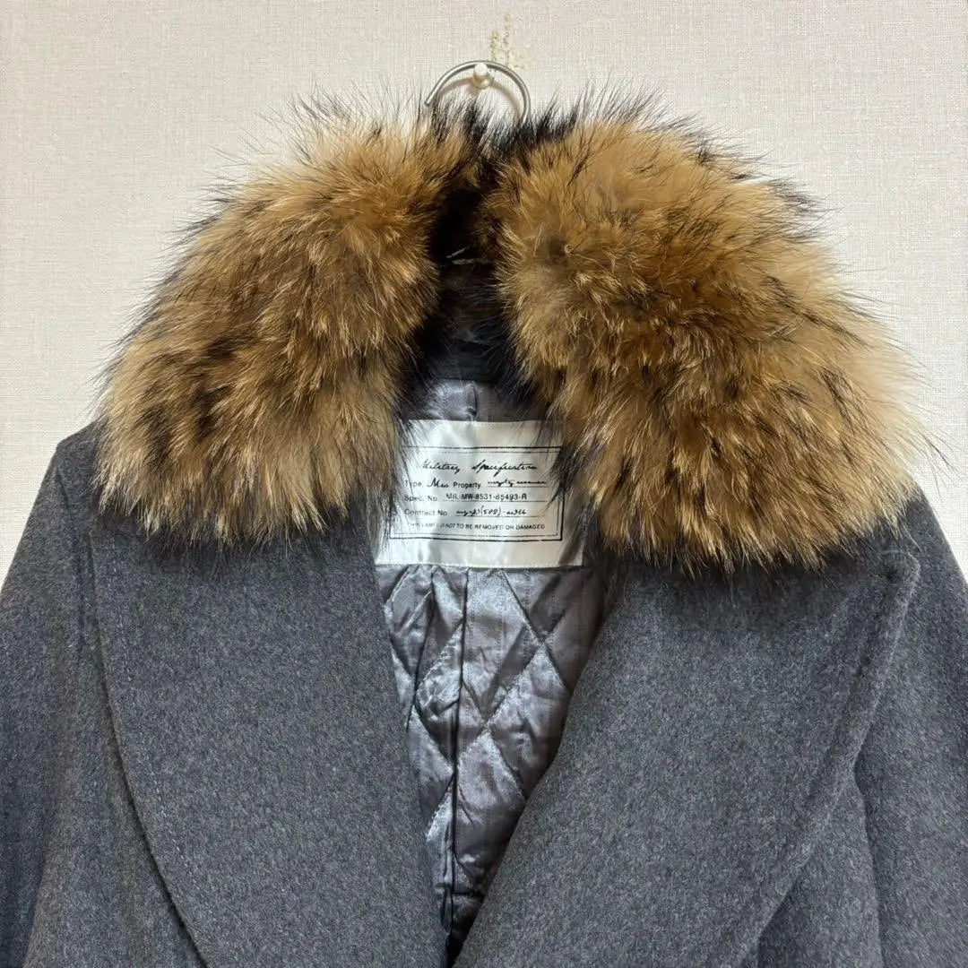 7893☆ mysty woman coat with fur outerwear dark gray M