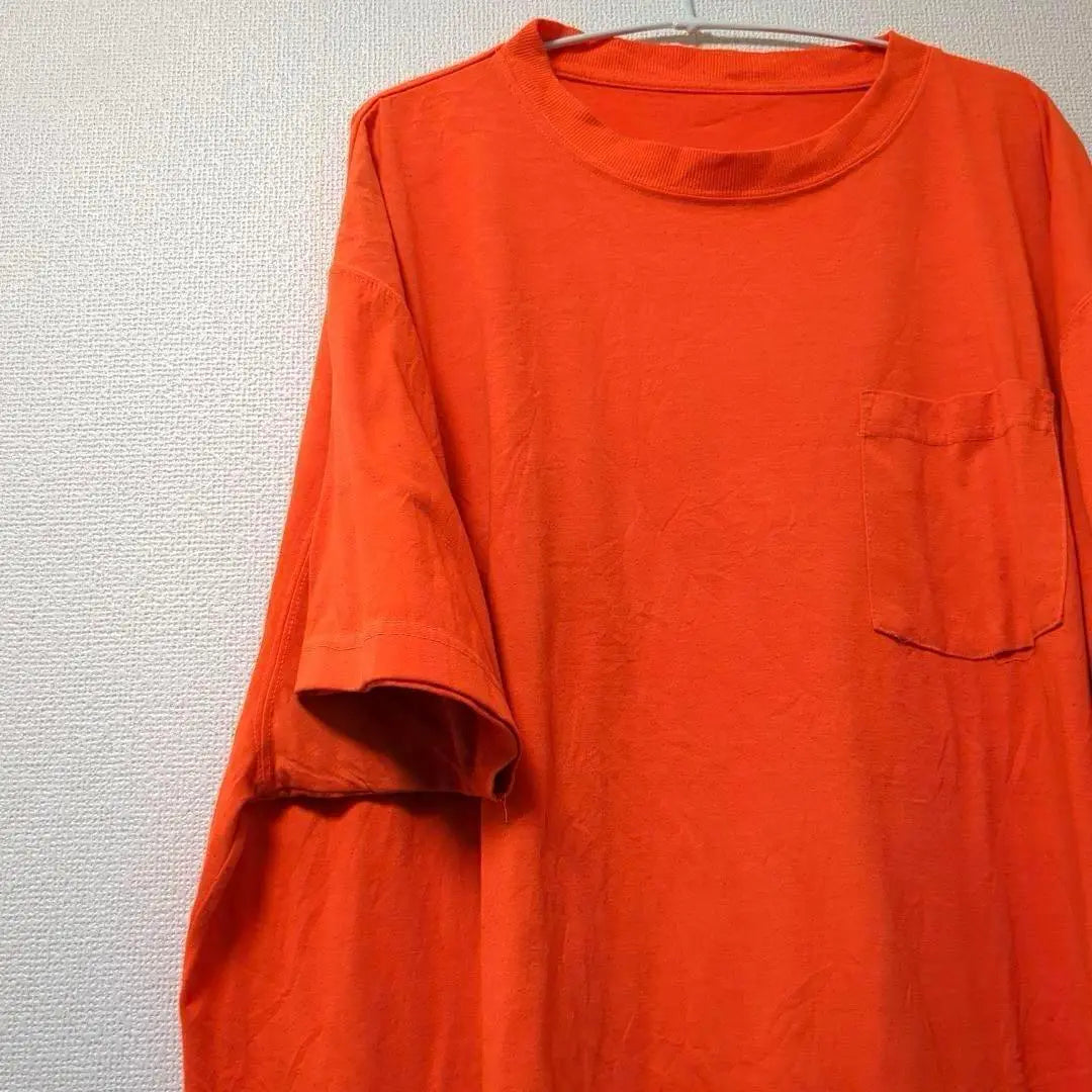 Camiseta vintage hombre Naranja 3XL Bolsillo con bolsillo liso | Ropa interior 3XL 無地 ポケット付き 胸ポケット