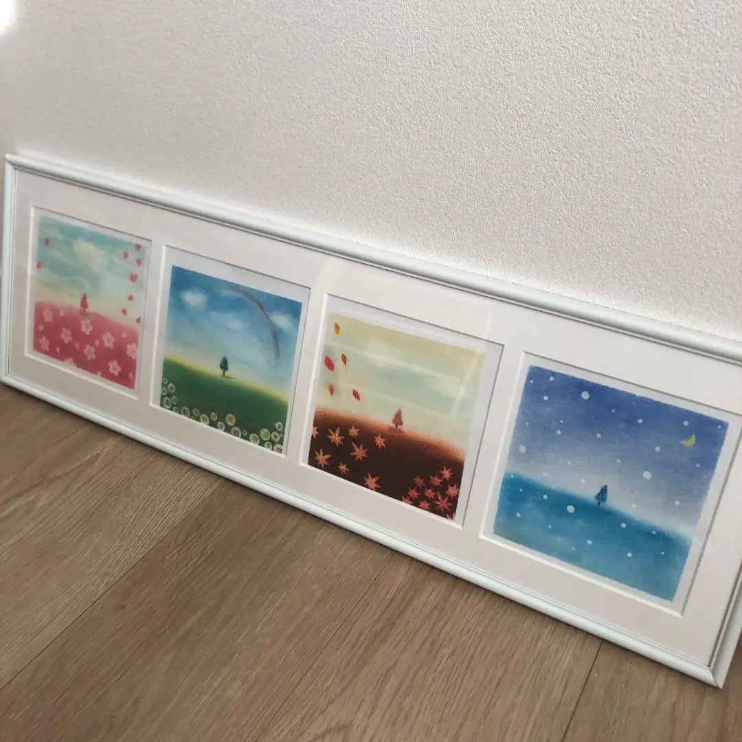 Pastel Art Painting Spring/Summer/Autumn/Winter Frame with Simple Frame Summary of the Four Seasons