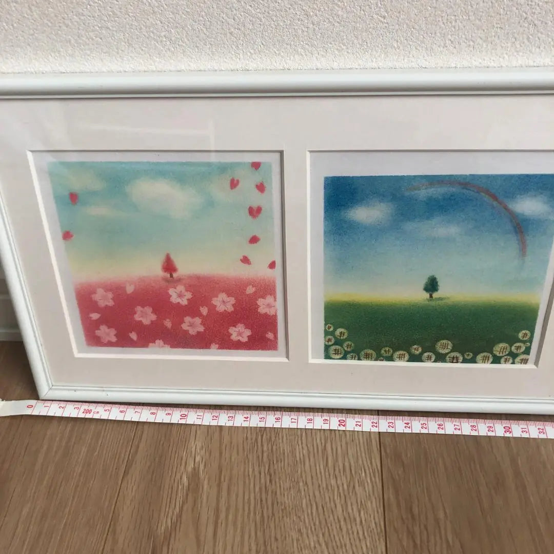 Pastel Art Painting Spring/Summer/Autumn/Winter Frame with Simple Frame Summary of the Four Seasons