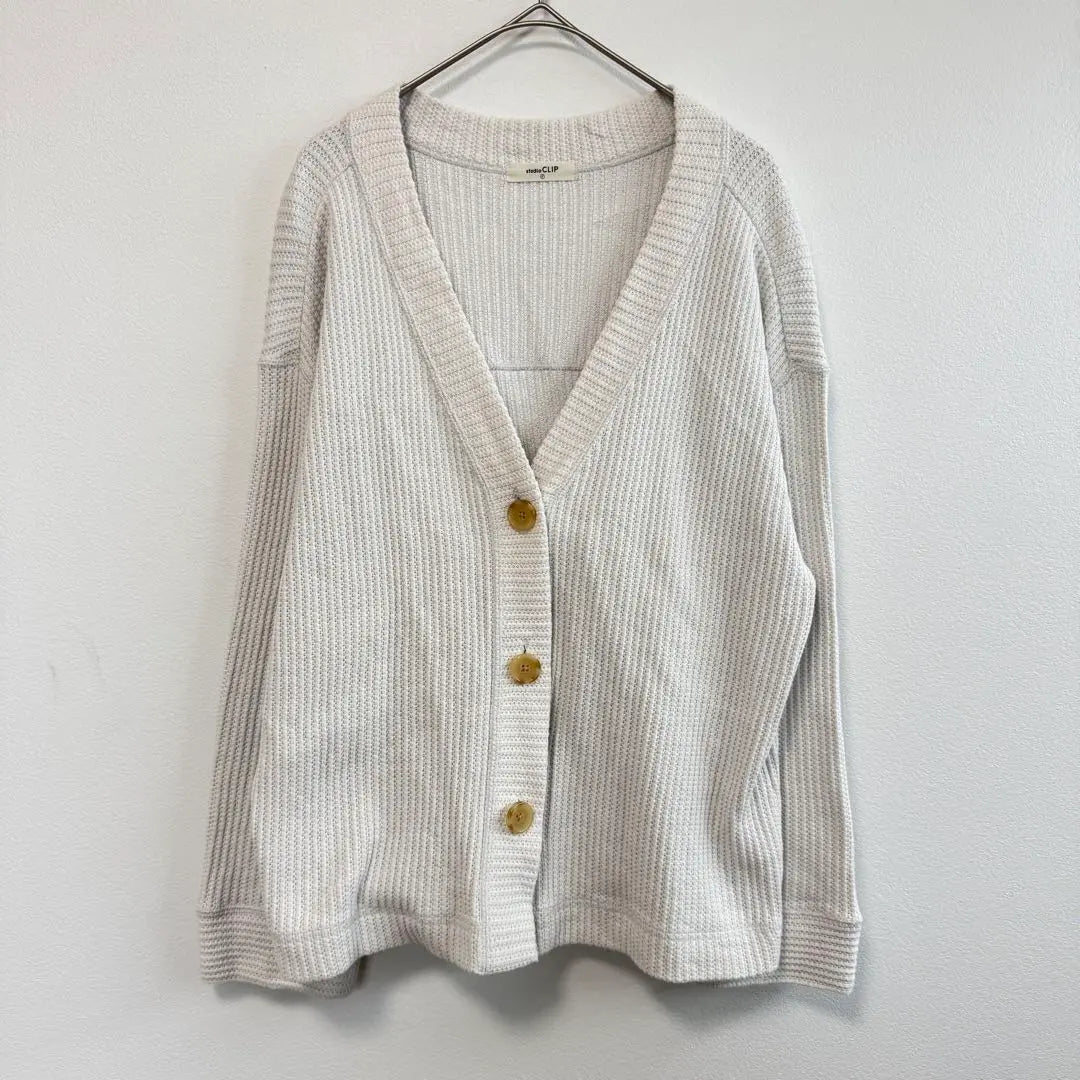 Studio Clip Rive Knitting Cardigan Off White 100% | スタジオクリップ　リブ編みカーディガン　オフホワイト　綿100%