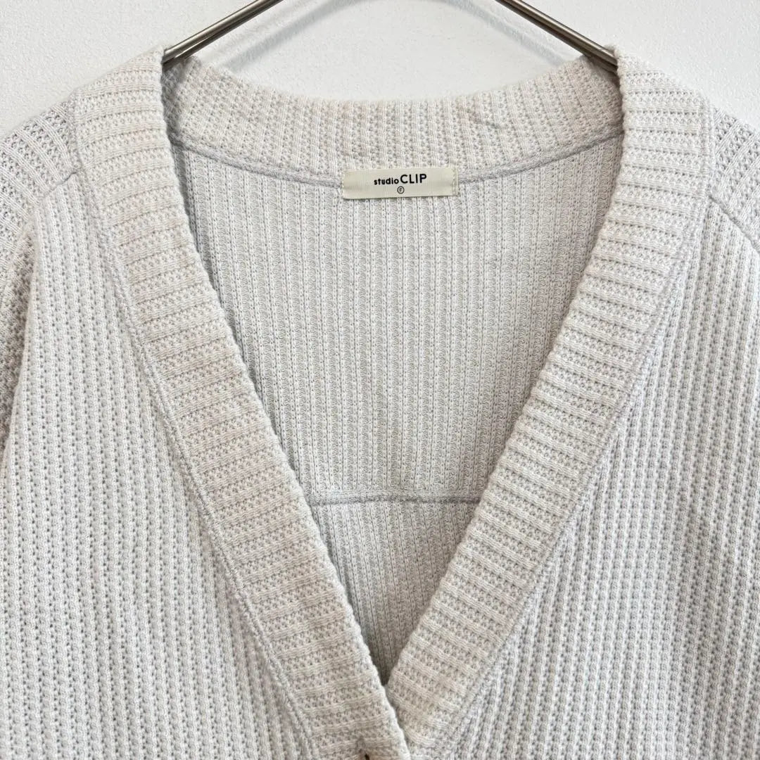 Studio Clip Rive Knitting Cardigan Off White 100% | スタジオクリップ　リブ編みカーディガン　オフホワイト　綿100%