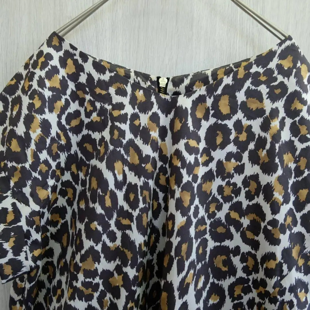 Tiara T-shirt, tunic, short sleeve, leopard print, leopard print, beige, size L