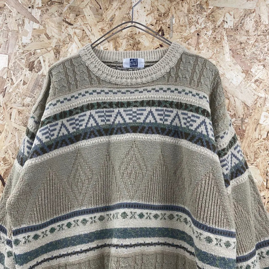 Vintage Nordic Sweater Men's L Beige e6