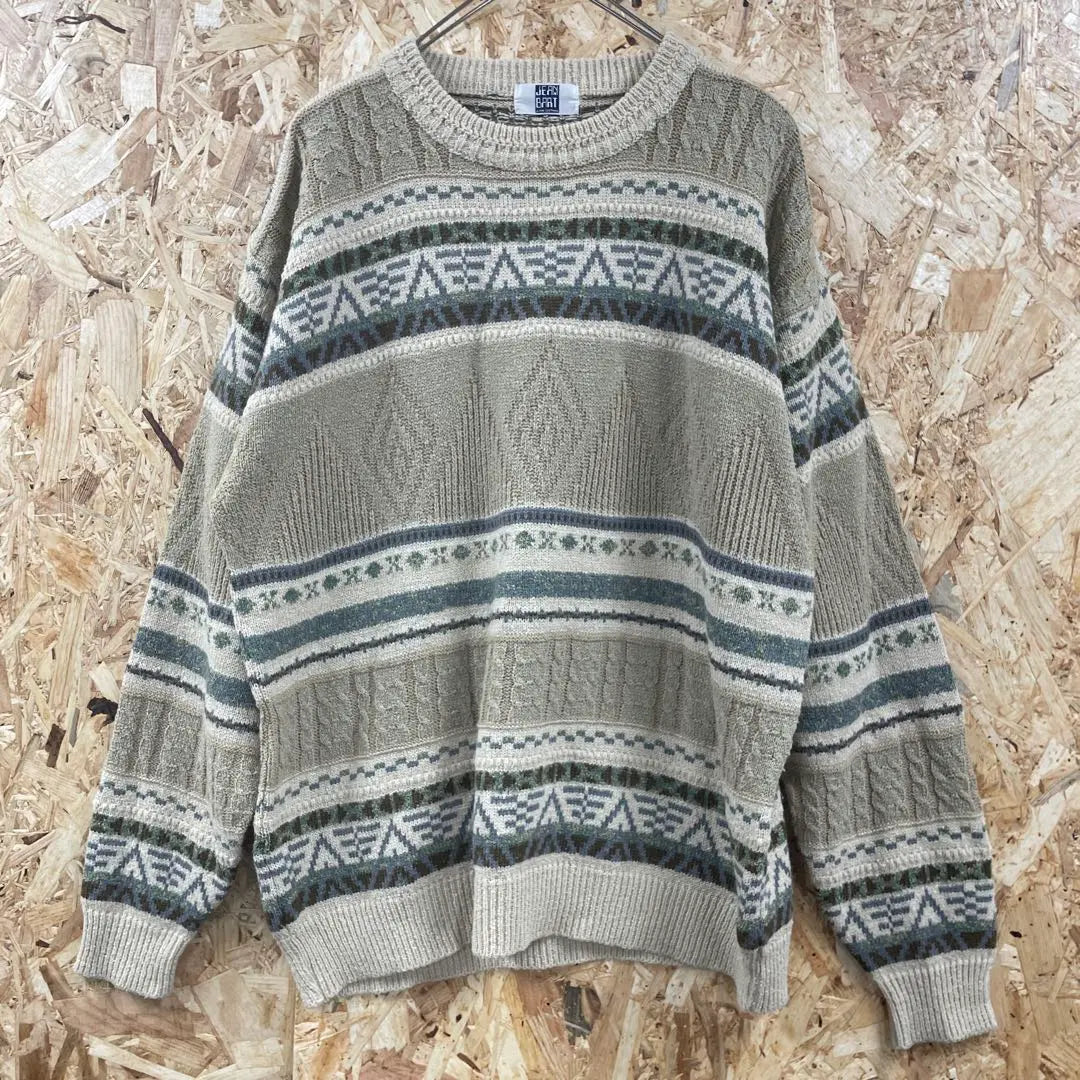 Vintage Nordic Sweater Men's L Beige e6