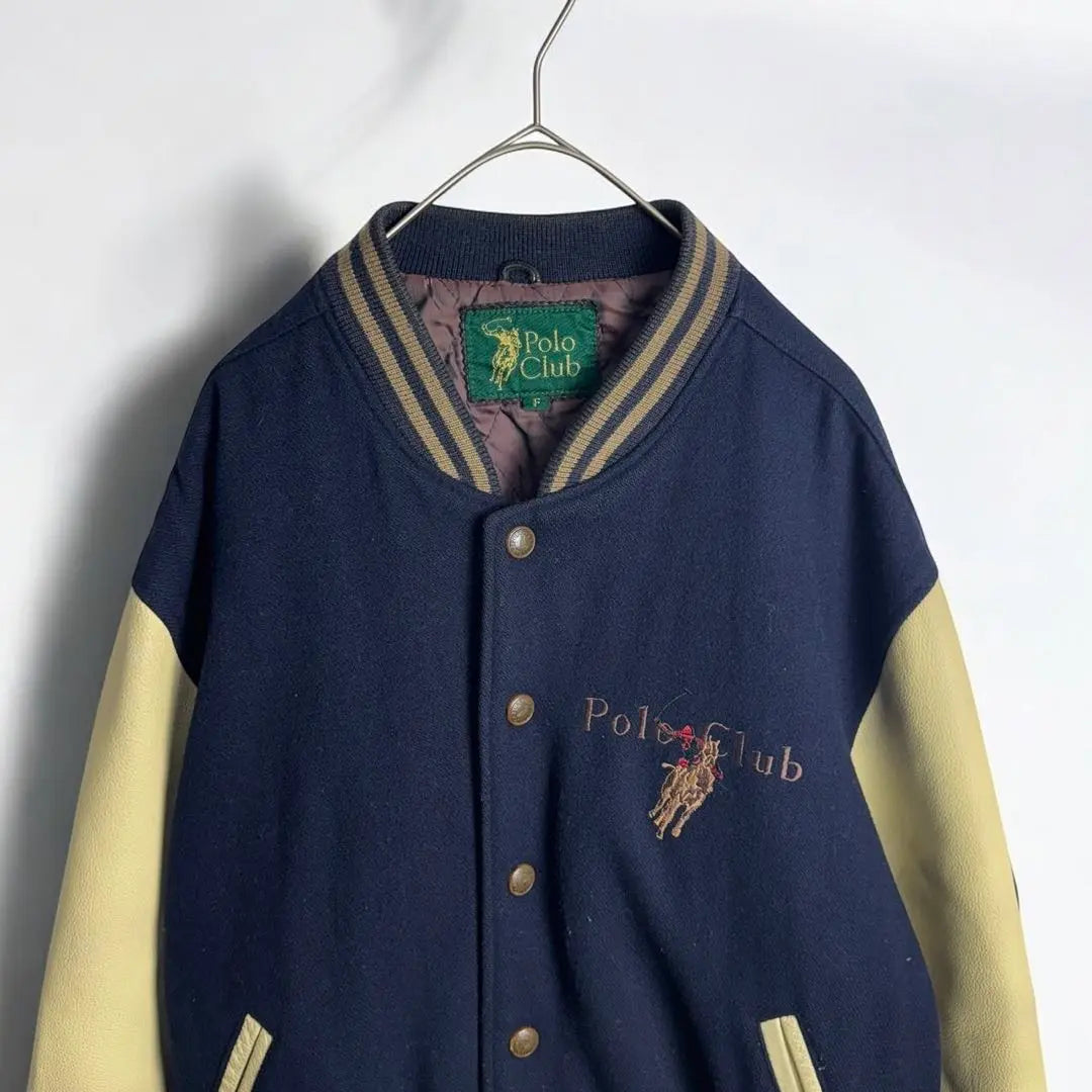 Ropa vieja vintage Polo Club Estadio Sodestro Cuero Cuero 90s Bordado | ヴィンテージ 古着 ポロクラブ スタジャン 袖本革 レザー 90s 刺繍