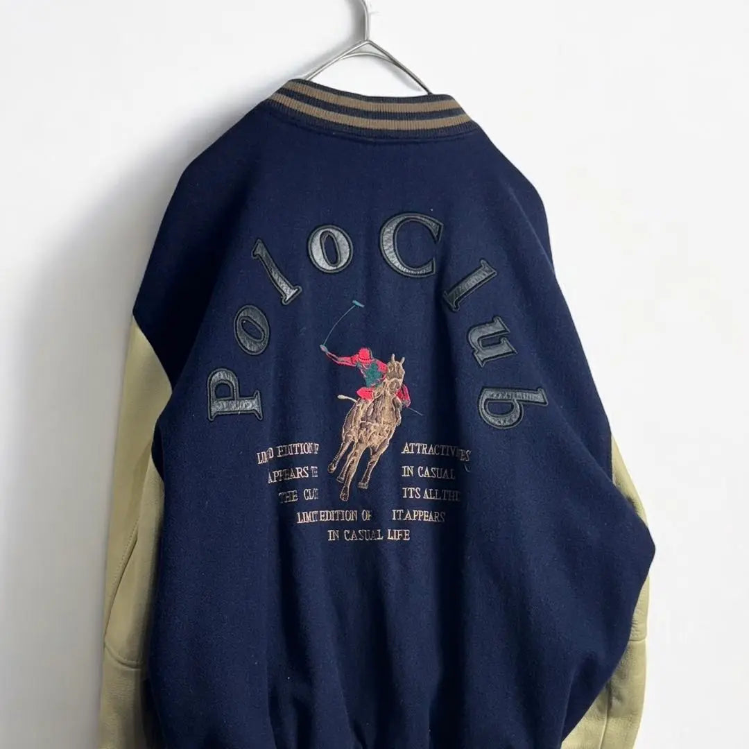 Ropa vieja vintage Polo Club Estadio Sodestro Cuero Cuero 90s Bordado | ヴィンテージ 古着 ポロクラブ スタジャン 袖本革 レザー 90s 刺繍