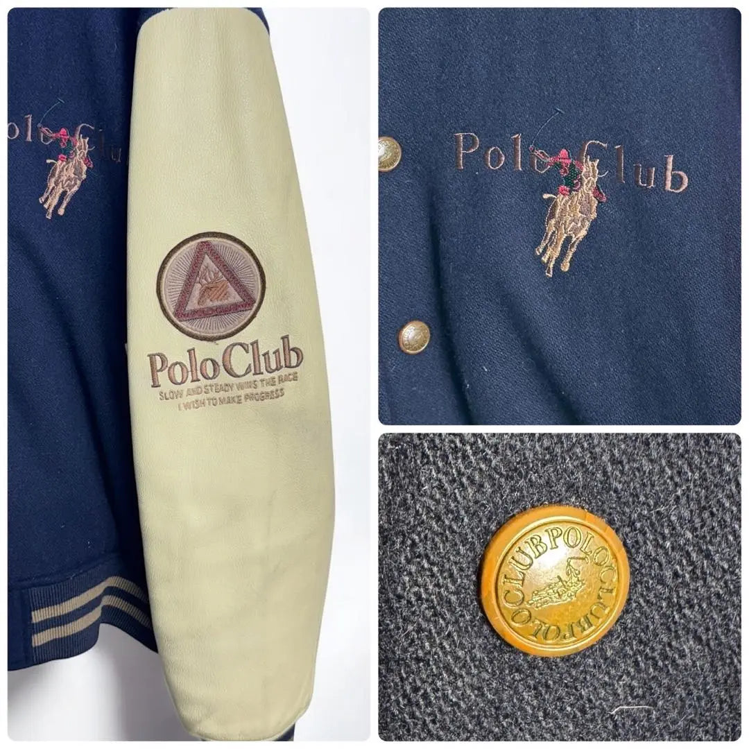 Ropa vieja vintage Polo Club Estadio Sodestro Cuero Cuero 90s Bordado | ヴィンテージ 古着 ポロクラブ スタジャン 袖本革 レザー 90s 刺繍