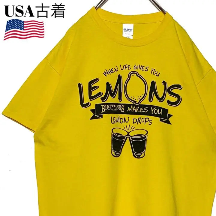 USA vintage clothing big logo printed t-shirt yellow L oversized lemon