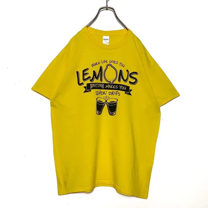 USA vintage clothing big logo printed t-shirt yellow L oversized lemon