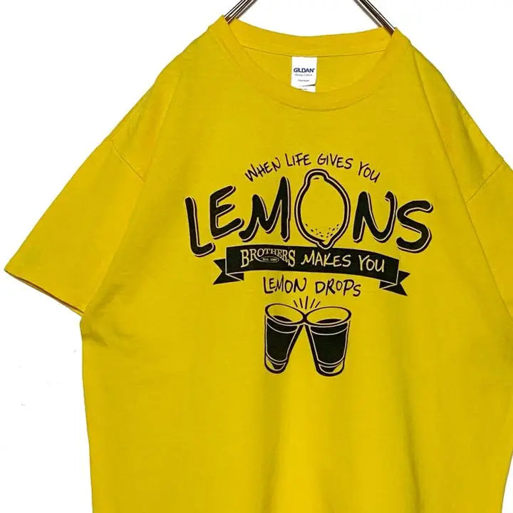 USA vintage clothing big logo printed t-shirt yellow L oversized lemon