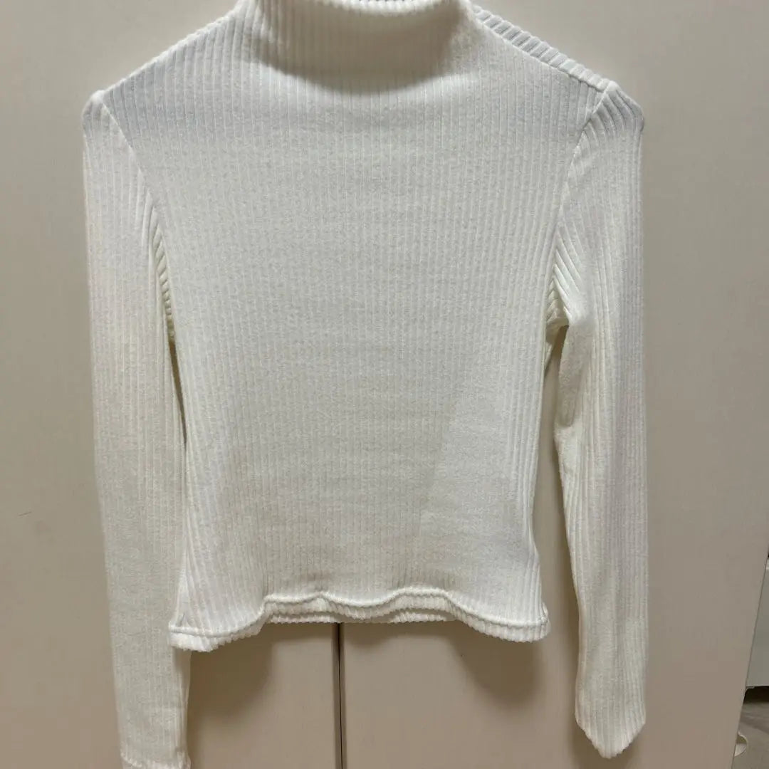 White rib knit turtleneck long sleeves