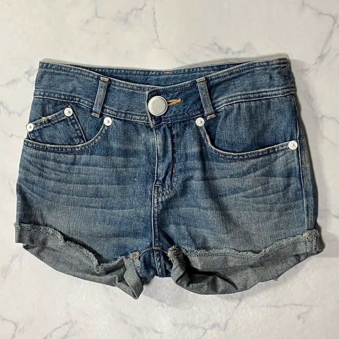 AULA AILA Fade-damaged denim shorts 26