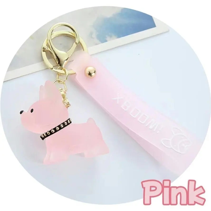 Cute dog popular keychain French bulldog light pink matching