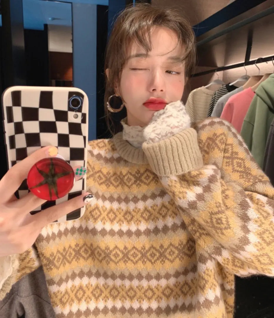 ◾️The Nordic pattern sweater Yellow cute fashionable fashionable popularity