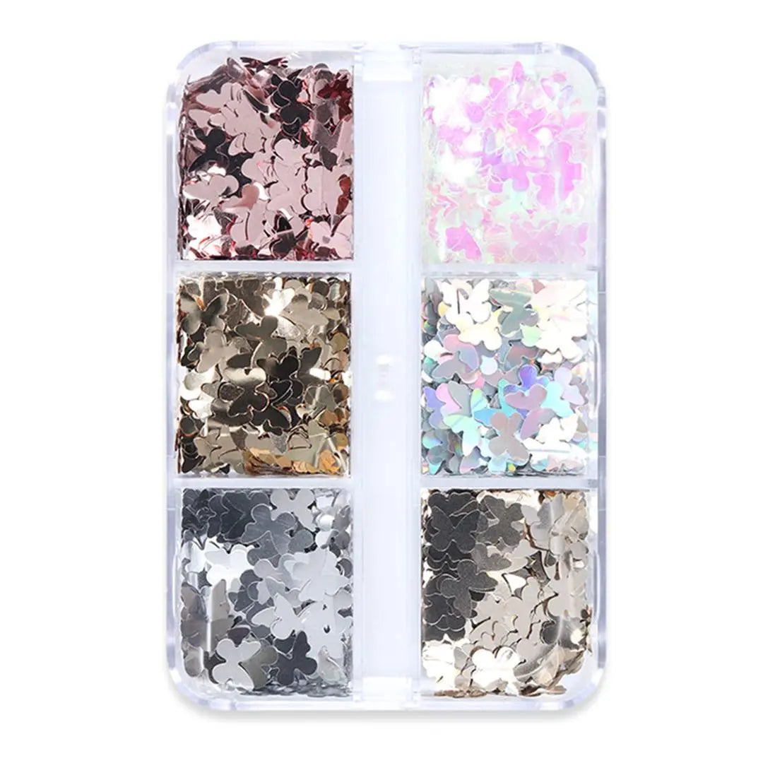 Glittering nail parts, butterfly, 6 colors, with storage case, cute, stylish