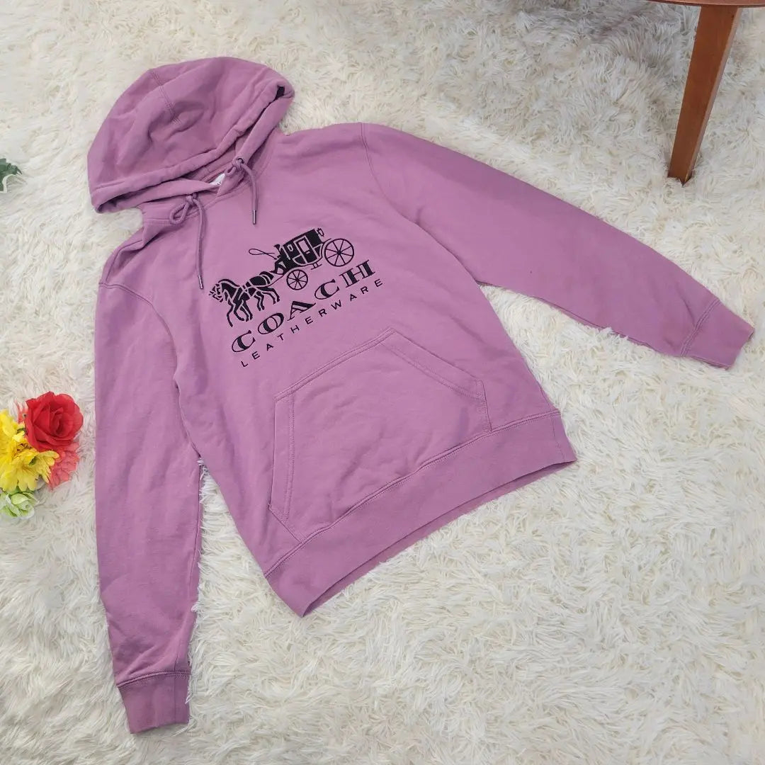 Sudadera con capucha y logotipo bordado en color morado y lavanda de COACH