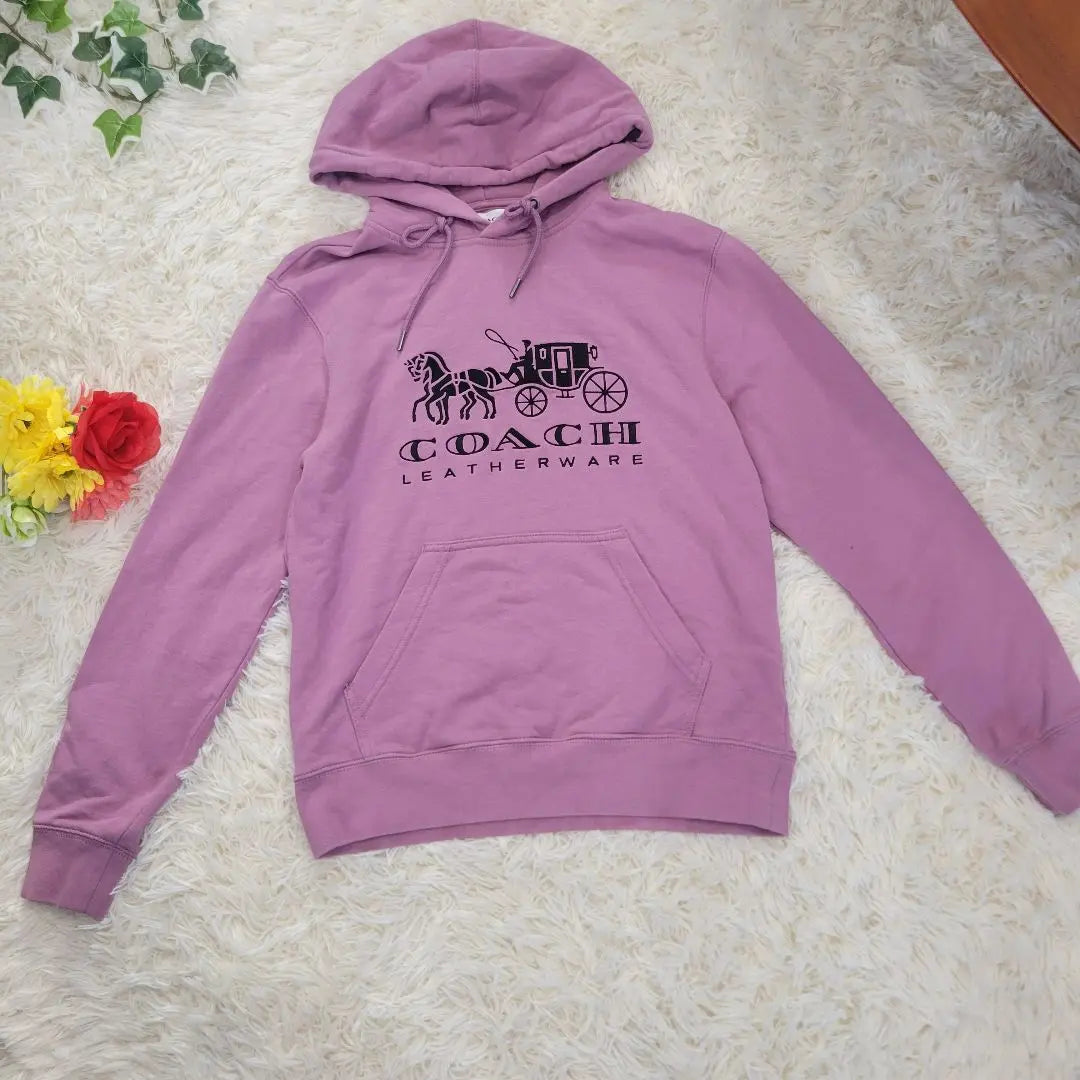 Sudadera con capucha y logotipo bordado en color morado y lavanda de COACH