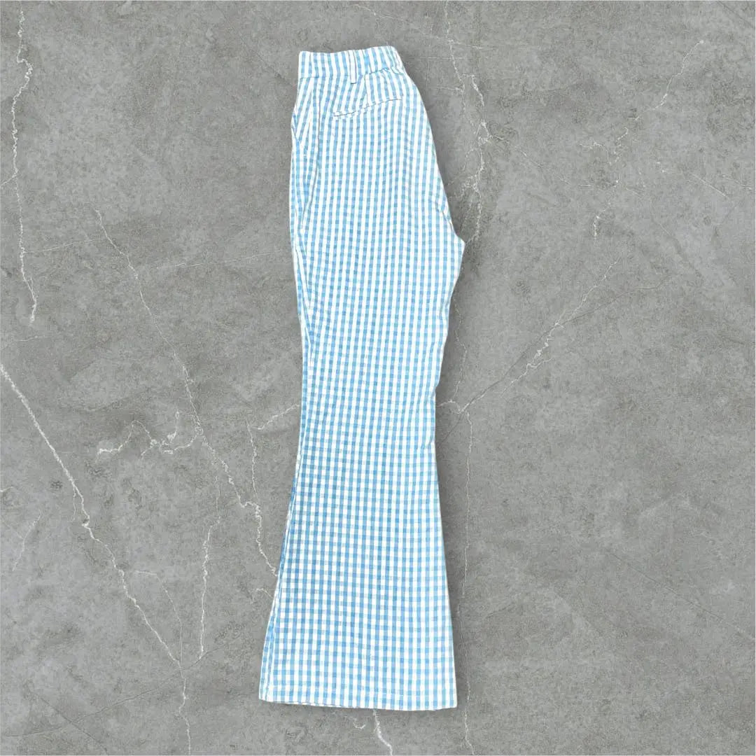 00's vintage Searoomin Checkered Pattern Light Blue Flare Pants