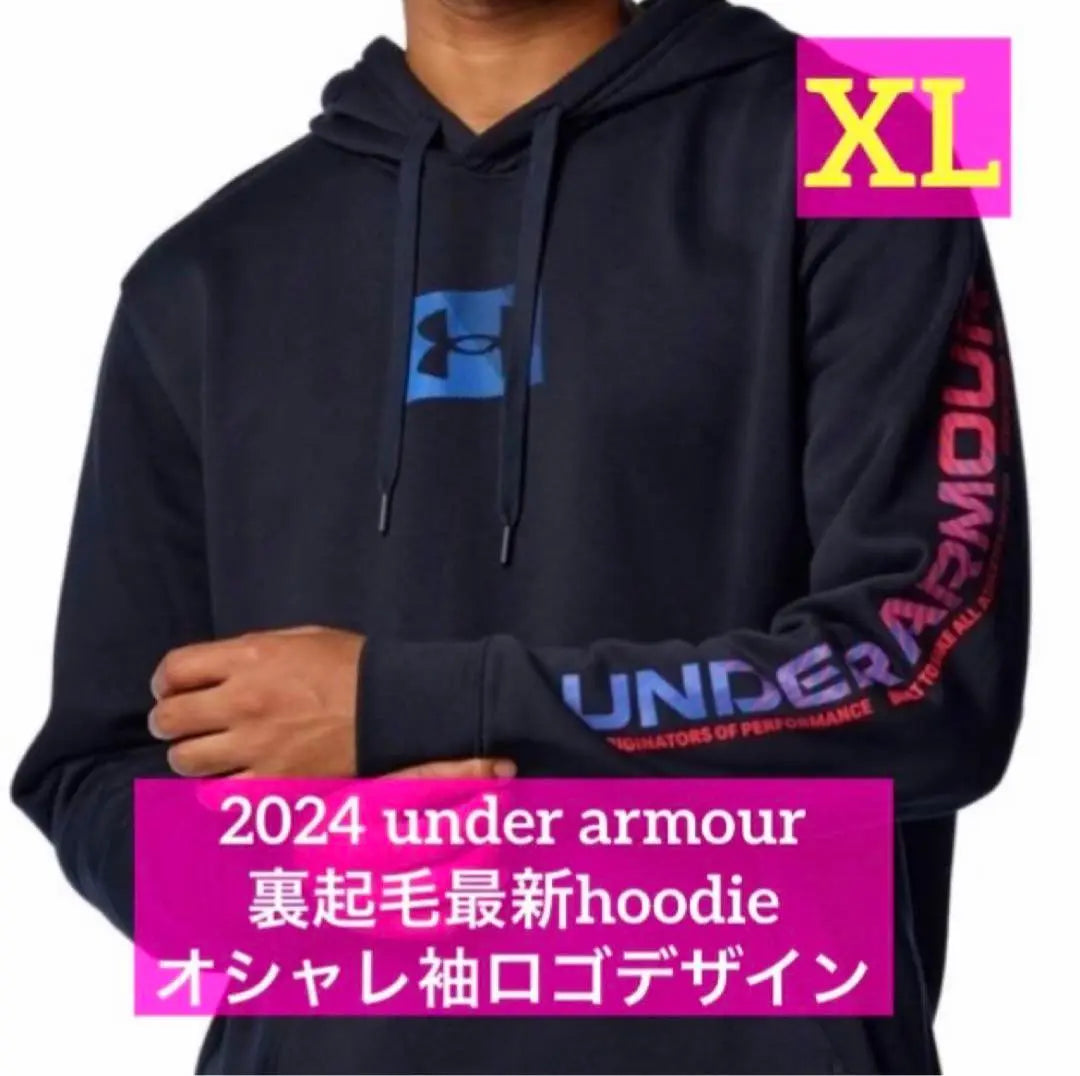 Under Armour Black Sleeve Stylish Gradient Letter Logo Fleece Hoodie XL