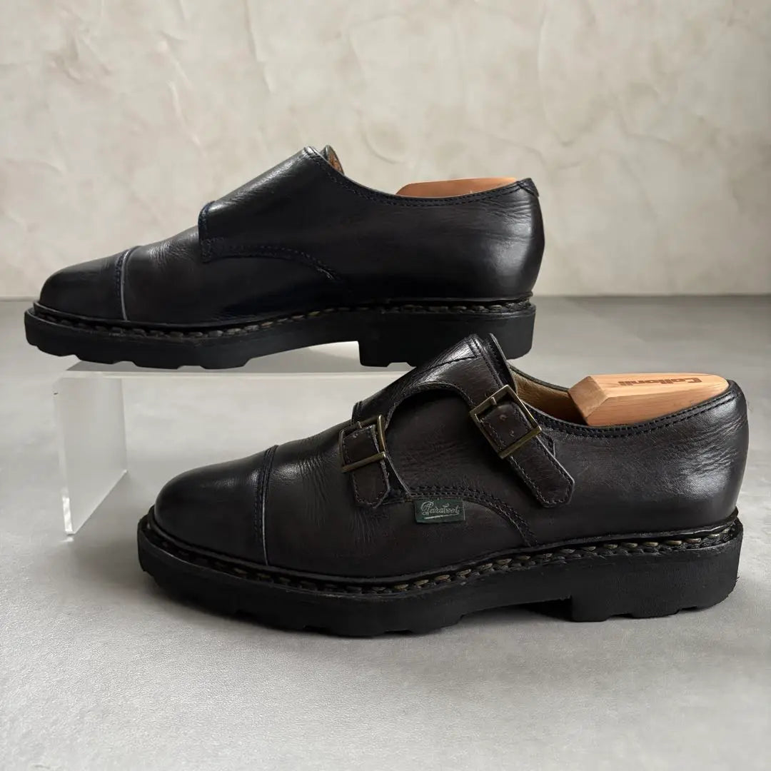 Rare Paraboots William Double Mon Leather Shoes [UK5] Black